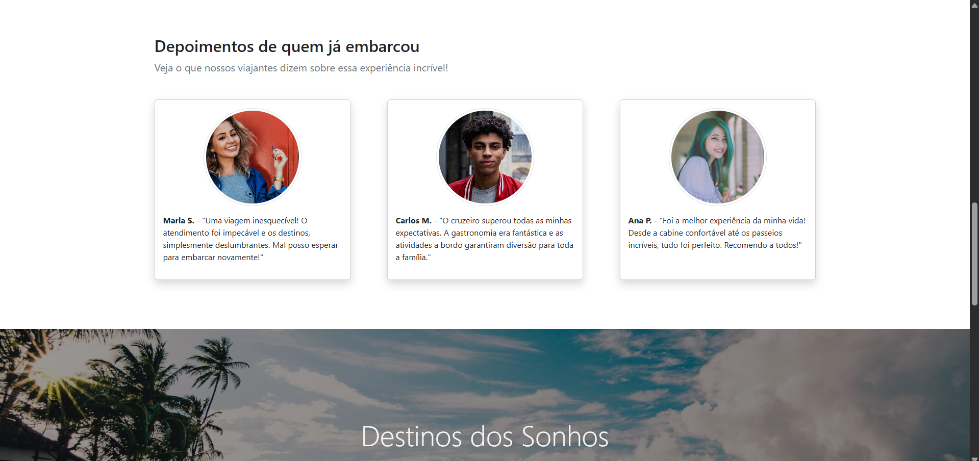 Site para uma empresa de cruzeiros